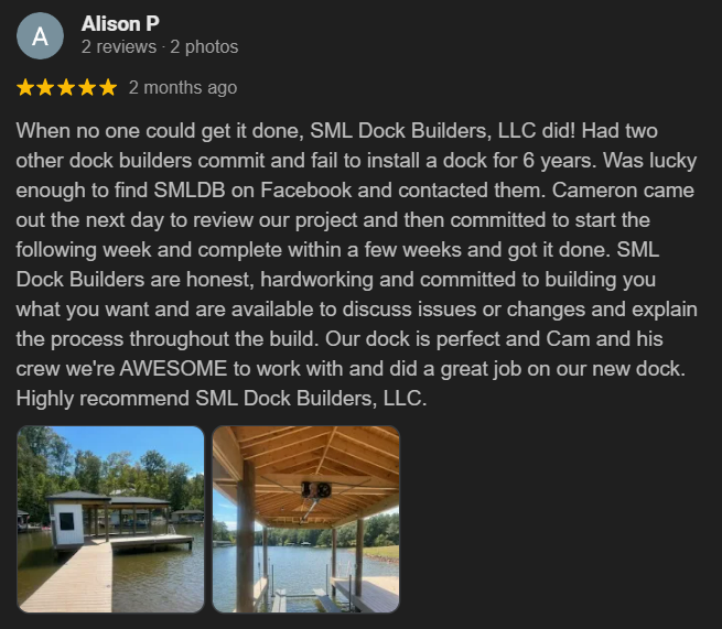 Google review screenshot for SML Dock Builders